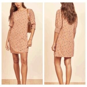 Reformation Lea Mini Dress Ina Floral Puff Sleeve Round Neck Twee Medium City